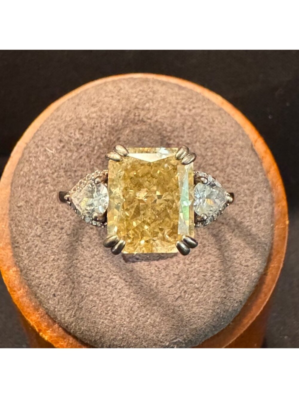Solid Sterling Silver 925 Citrine & Cubic Zirconia Statement Ring Size 9.75